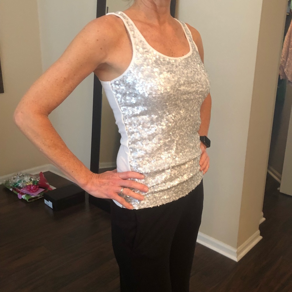 Silver and White Sequin Tank Top